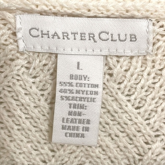 Charter Club Women Sweater Large White Cotton Longline Coastal Grandma Preppy - Picture 9 of 13